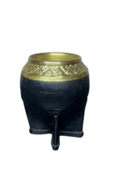 Mate Torpedo Cuero Liso Virola Cincelada de Bronce