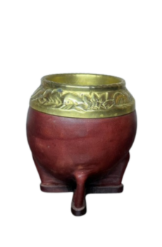 Mate Torpedo Cuero Liso Virola Cincelada de Bronce